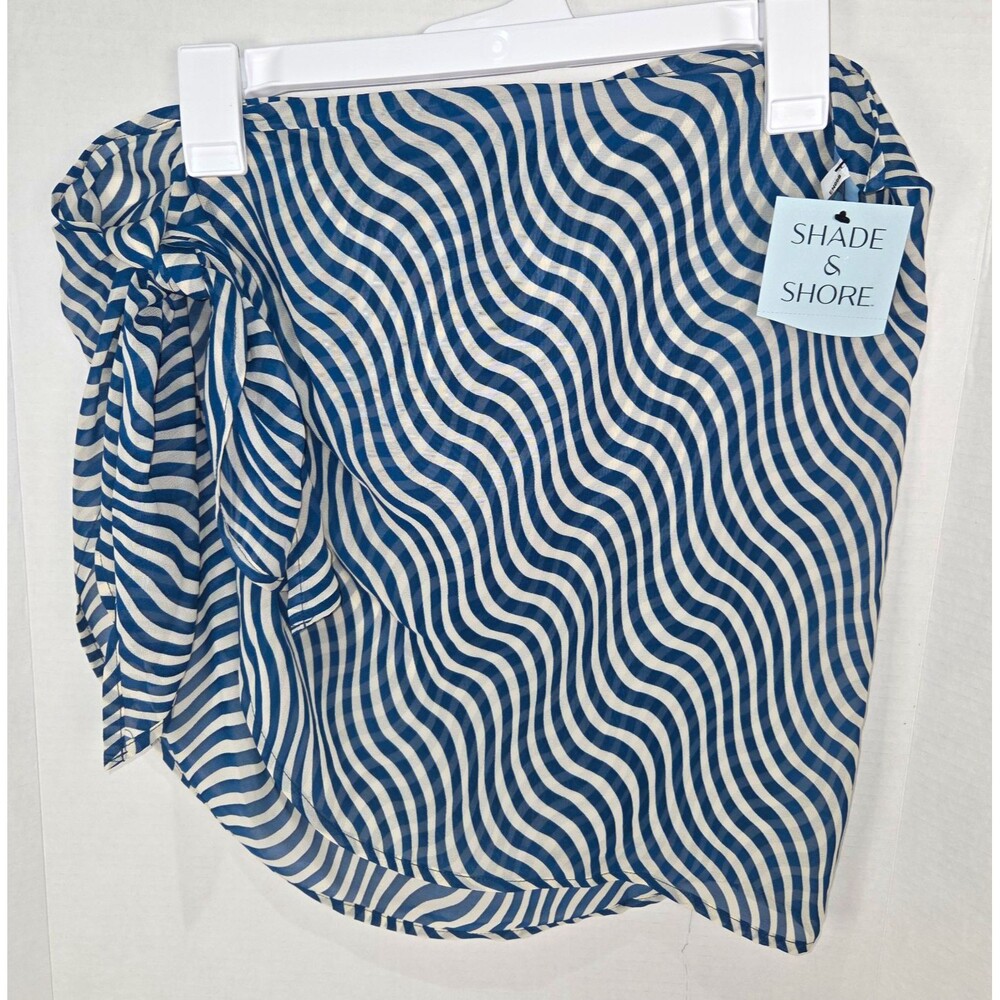Shade & Shore Blue & White Striped Wrap Around Skirt Swimsuit Cover up Size M